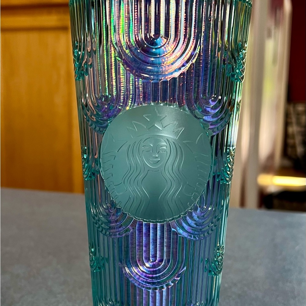 Starbucks Teal and Rainbow Tumbler. 24 oz w/straw